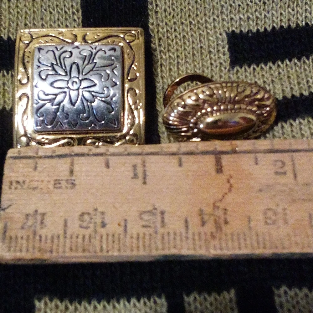 Vintage 2 Pair Premier Gold Tone Omega Clip Earrings Engraved